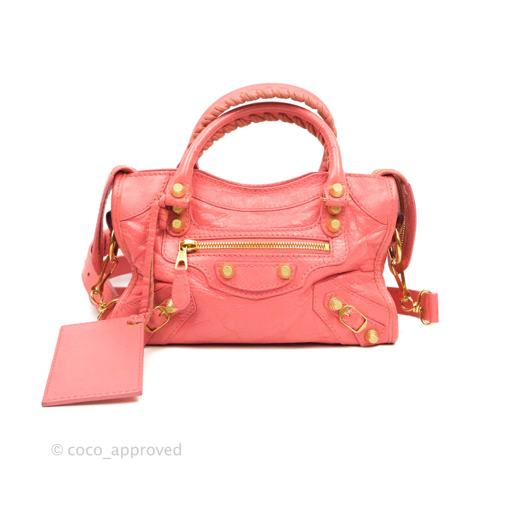 Balenciaga Classic Mini City Bag Pink Aged Calfskin Gold Hardware