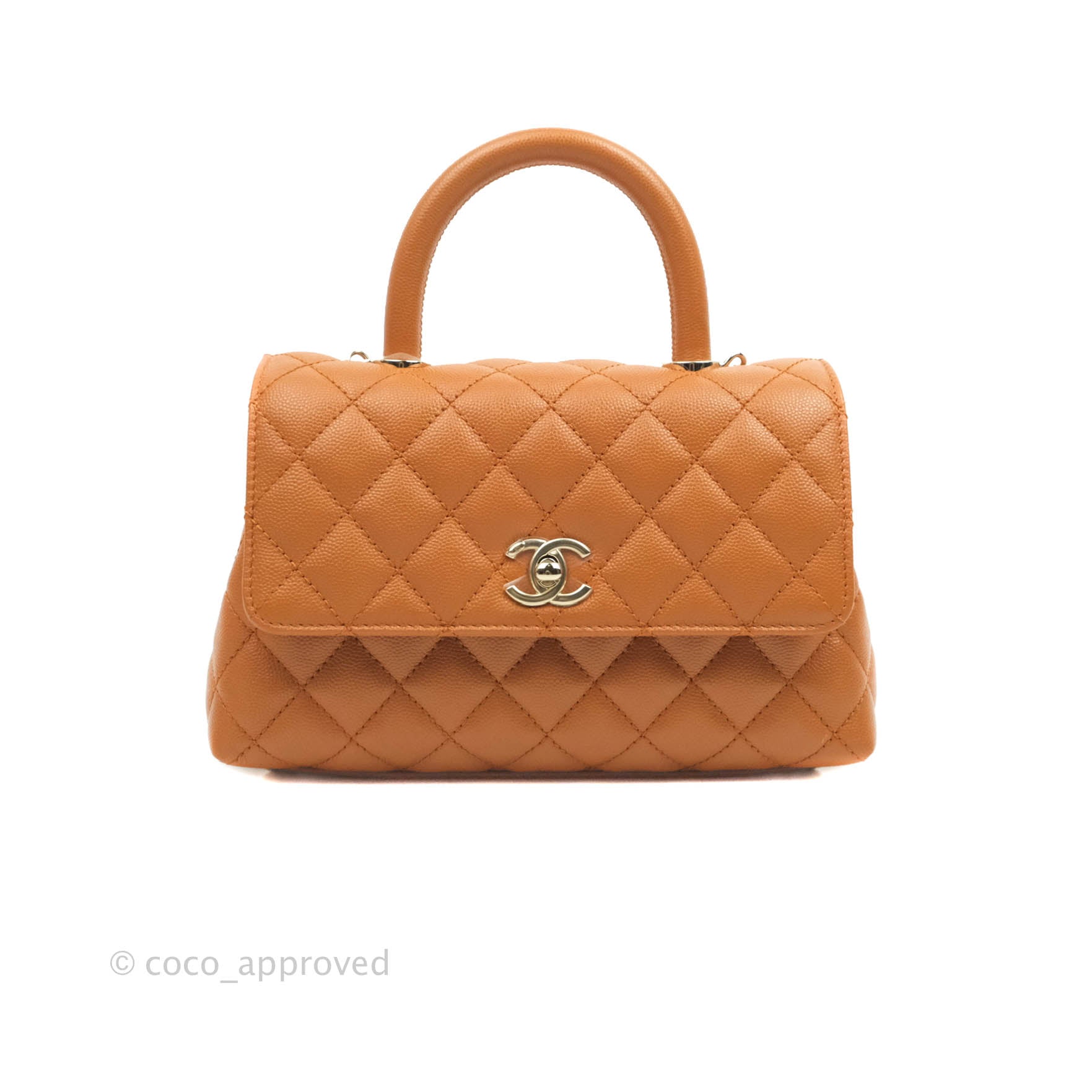 Chanel Small (Mini) Coco Handle Quilted Caramel Brown Caviar Gold Hardware  21A