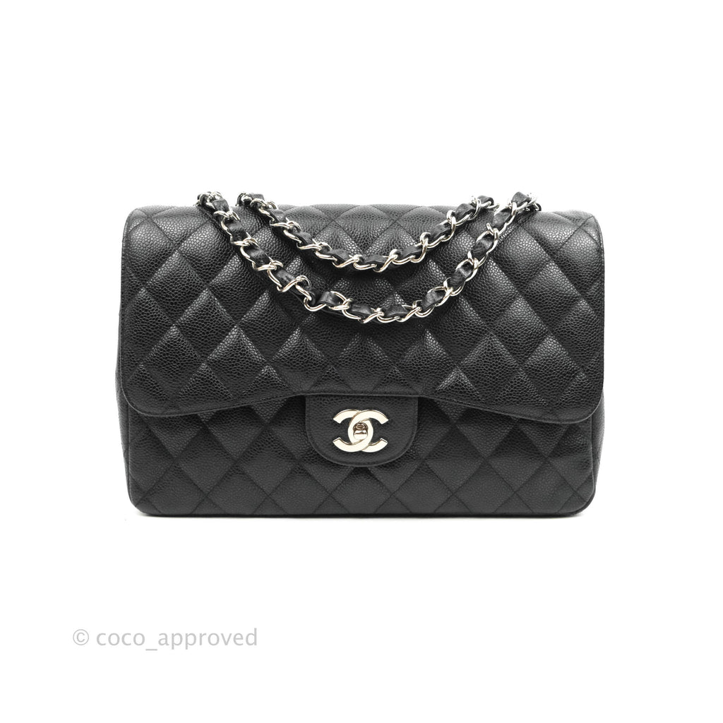 Chanel Jumbo Quilted Single Flap Black Caviar Silver Hardware⁣⁣