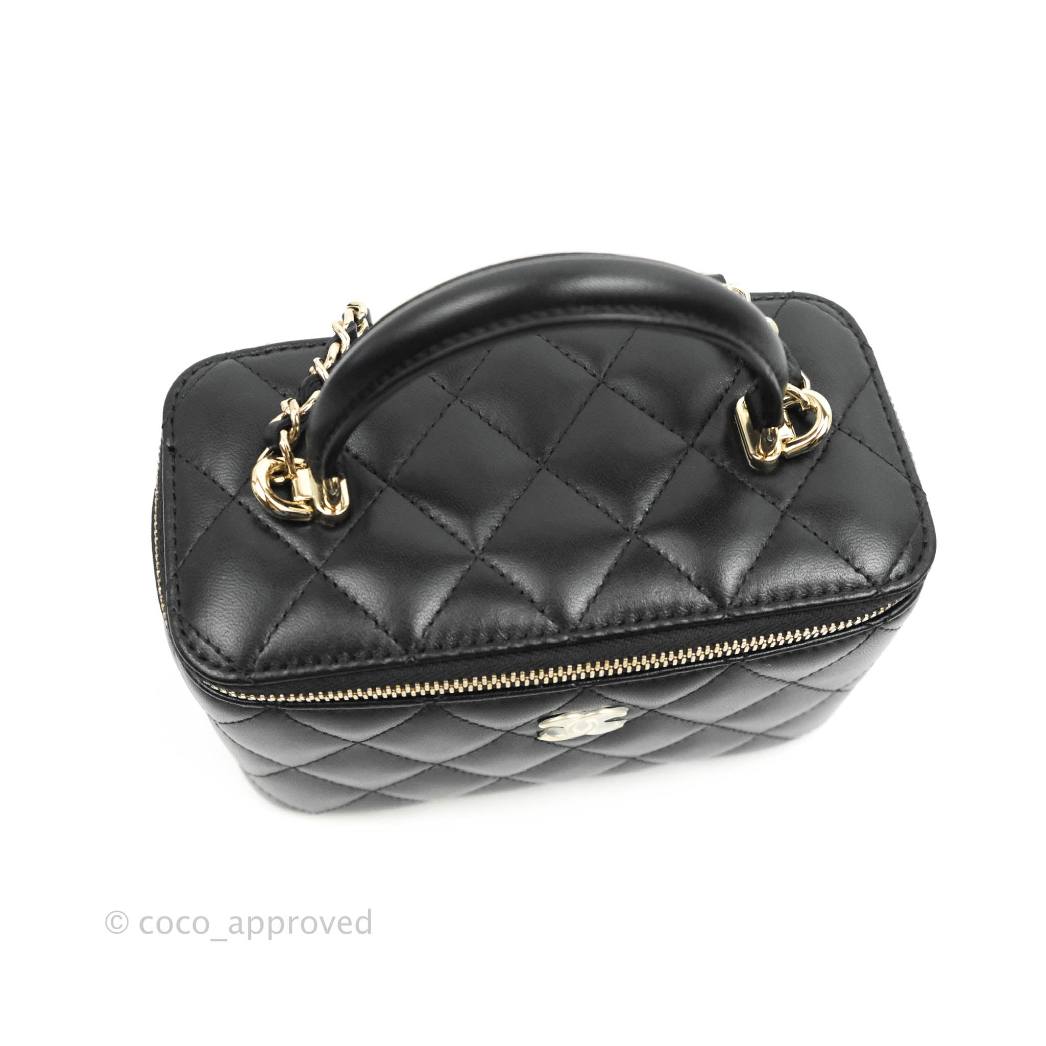 Chanel Classic Vanity Rectangular Top Handle With Chain Black Lambskin –  Coco Approved Studio