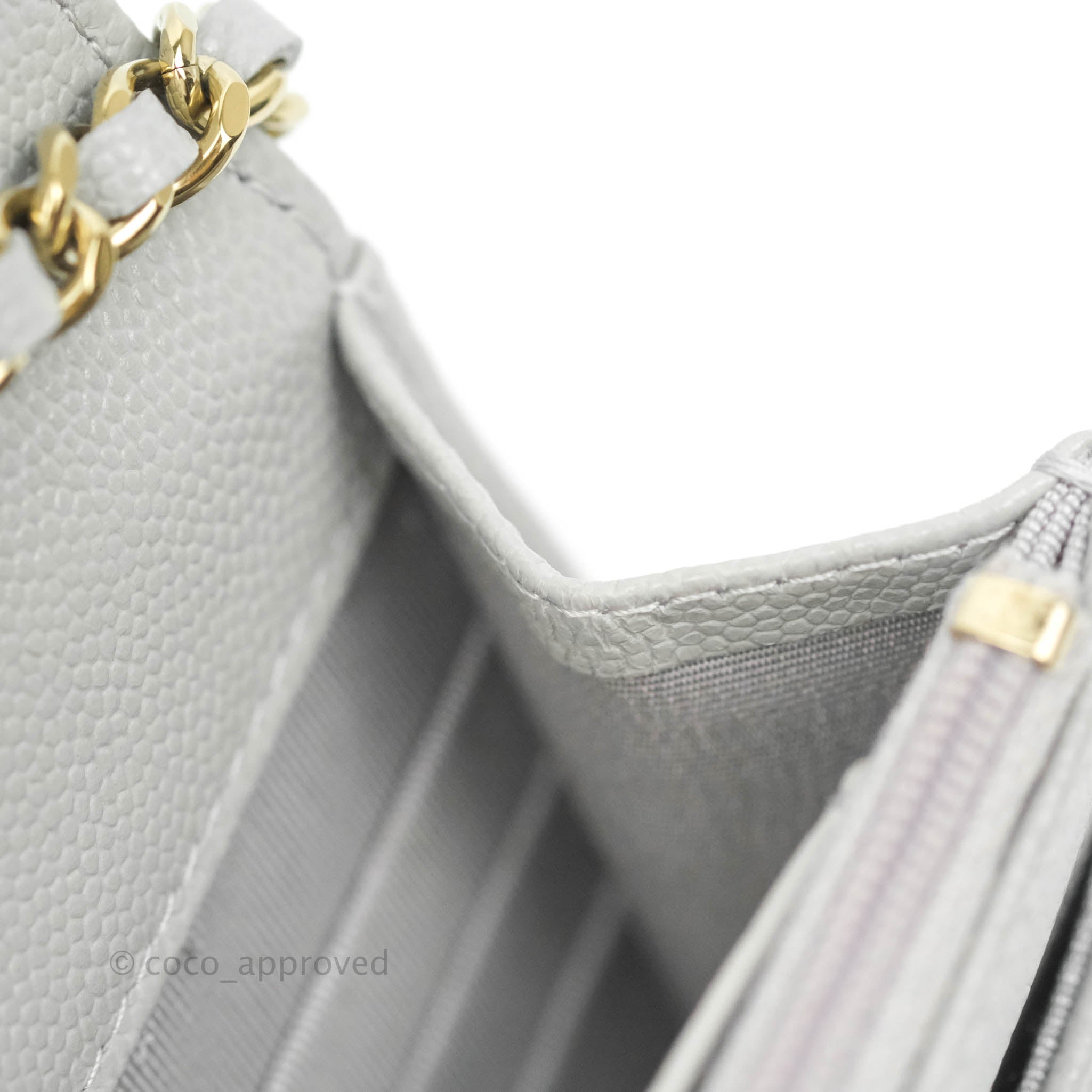 Chanel Classic Wallet on Chain 21A Gray Quilted Caviar with light gold  hardware