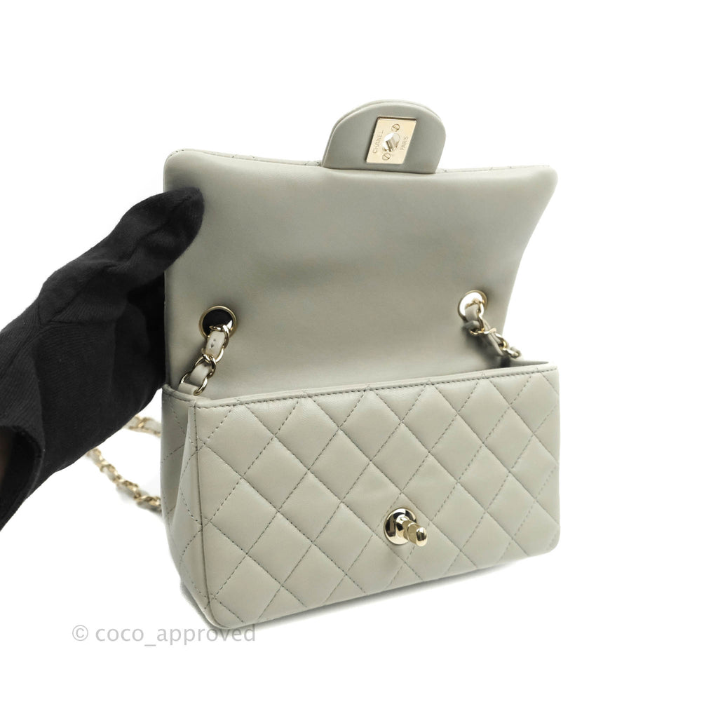 Chanel Quilted Mini Rectangular Flap Light Grey Lambskin Gold Hardware 22C