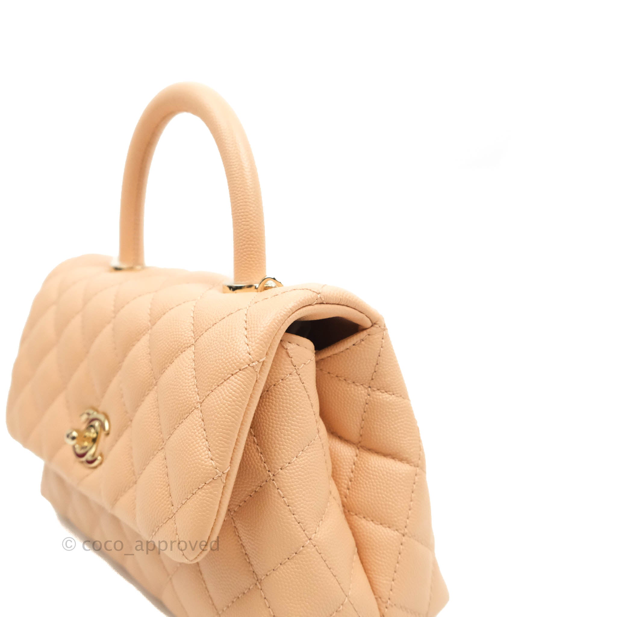 CHANEL Caviar Quilted Mini Coco Handle Flap Beige 391018