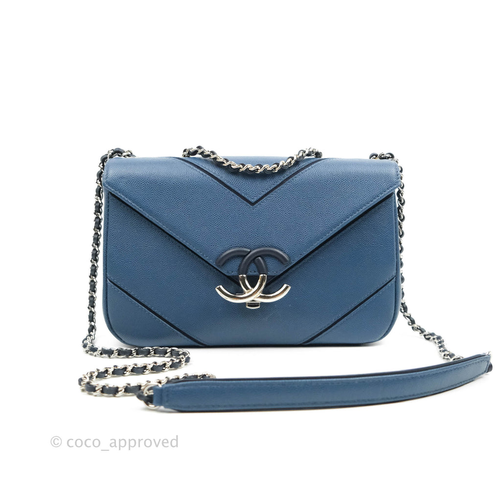 Chanel CC Chevron Flap Bag Navy Caviar Silver Hardware