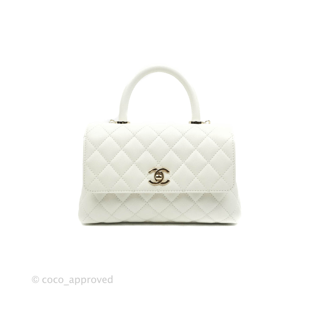 Chanel Mini Quilted Coco Handle White Caviar Gold Hardware