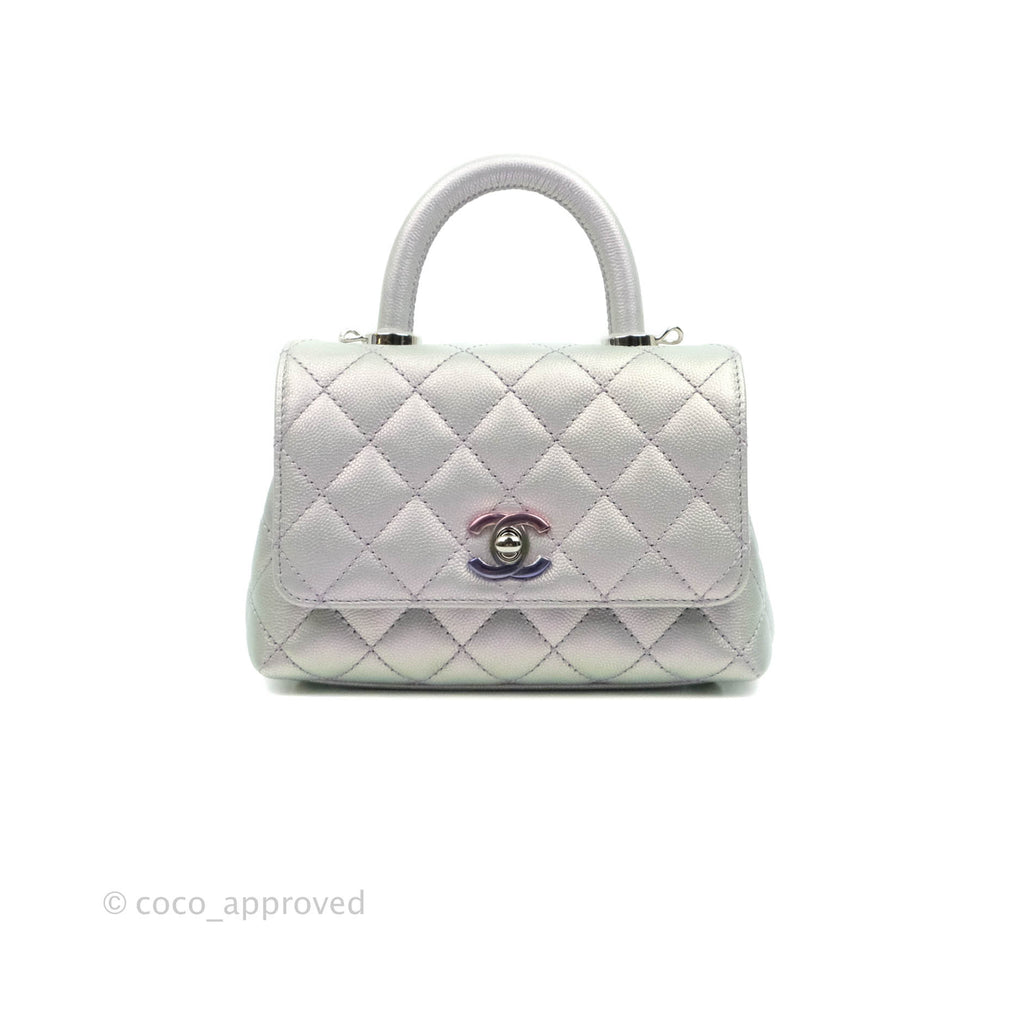 Chanel Extra Mini Coco Handle Quilted Iridescent Lilac Caviar Rainbow Hardware