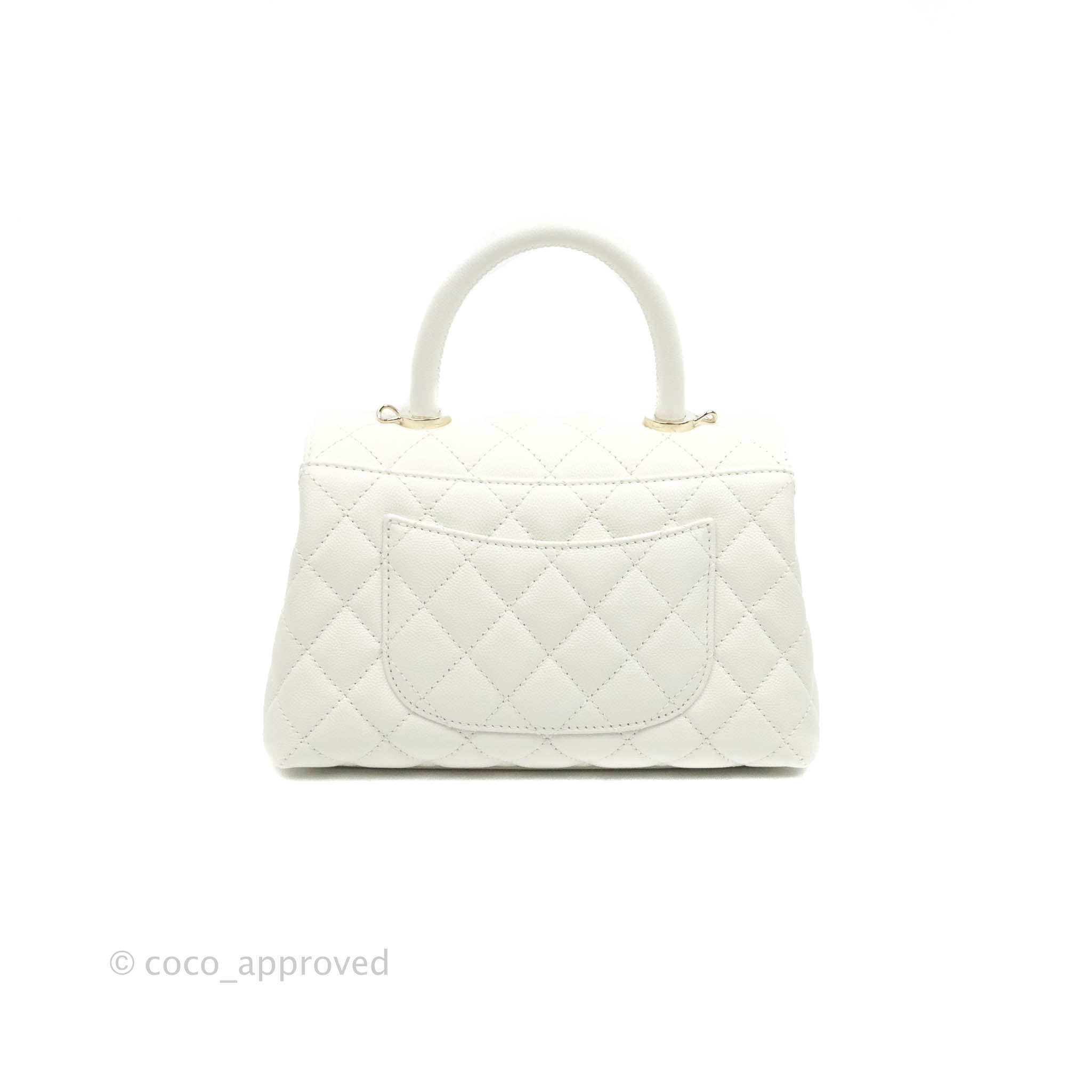 Chanel Small (Mini) Quilted Coco Handle White Caviar Gold Hardware