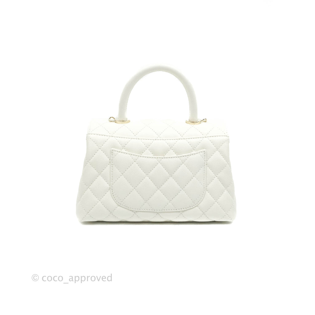 Chanel Mini Quilted Coco Handle White Caviar Gold Hardware