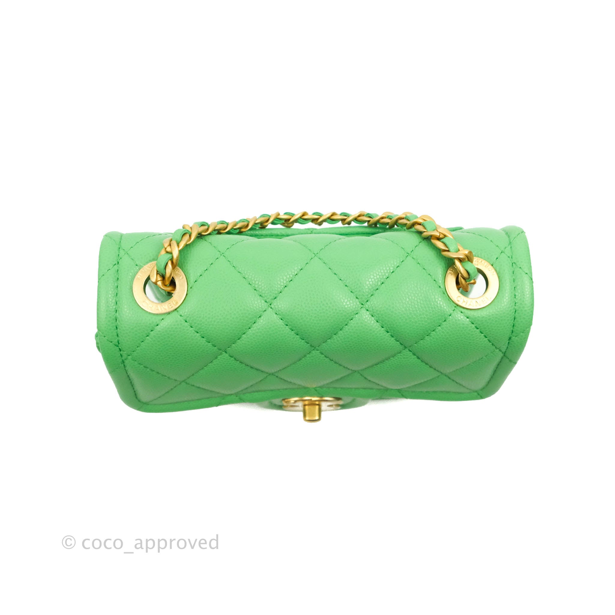 Chanel Small Classic Quilted Flap Green Caviar Silver Hardware 20B