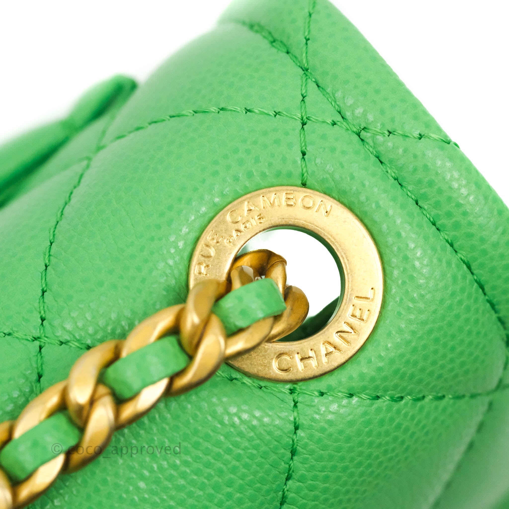 Chanel Mini Square Sweet Quilted Flap Green Caviar Aged Gold