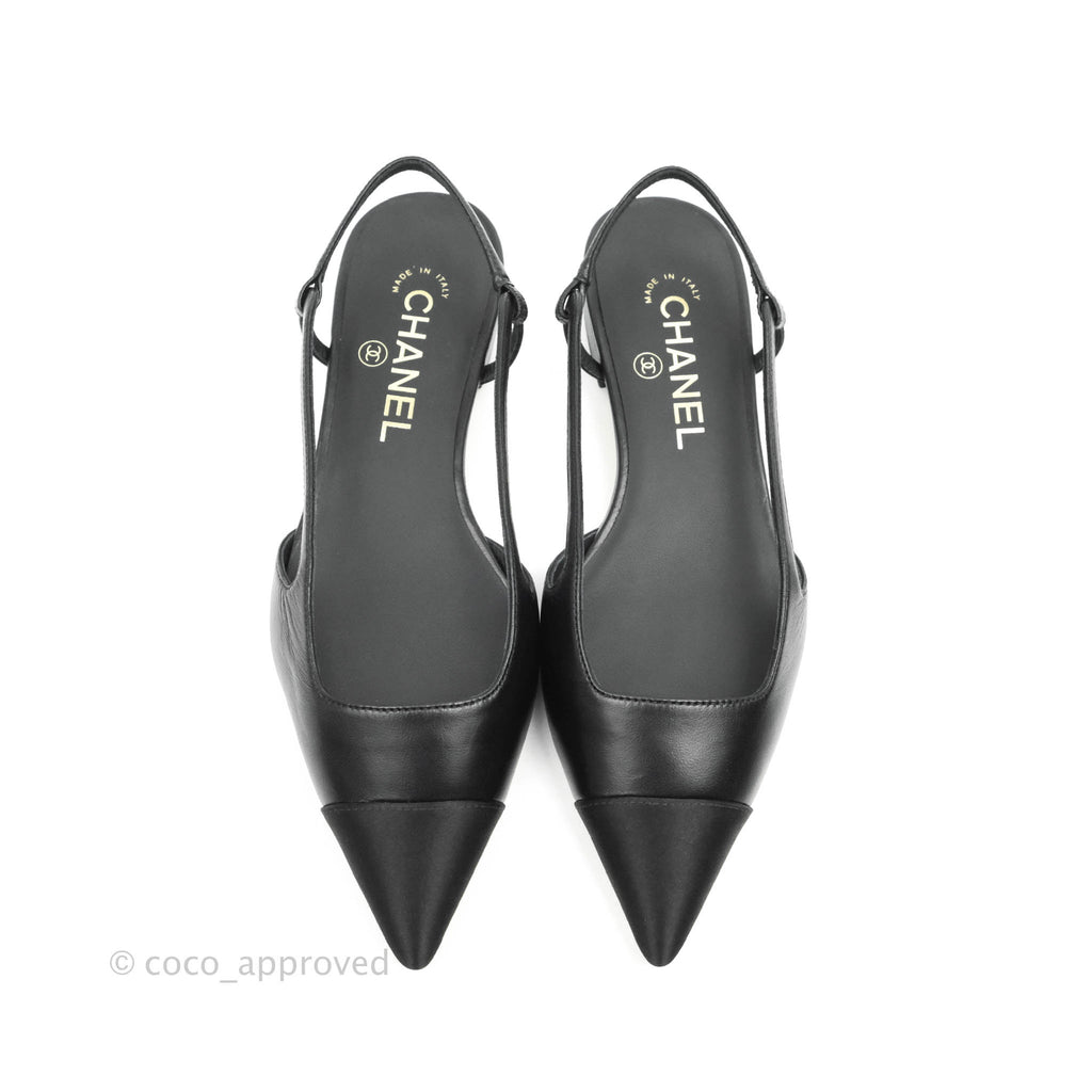 Chanel Slingback Pointed Black Flats Size 36.5 