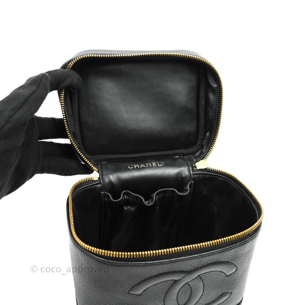Chanel Vintage Vanity Case Black Caviar Gold Hardware