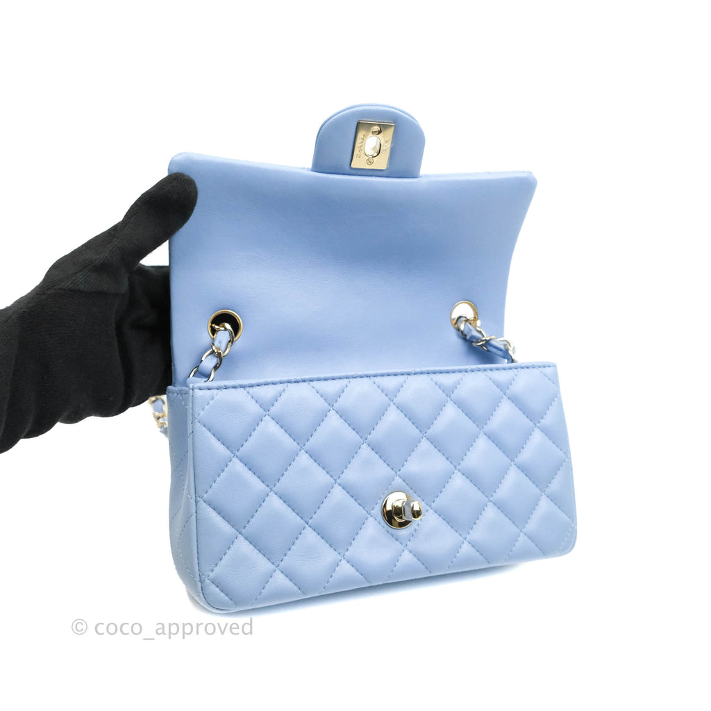 Chanel Classic Mini Rectangular Flap Blue Lambskin Gold Hardware