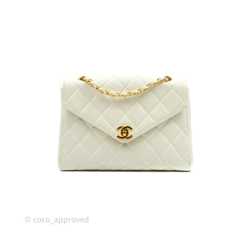 Chanel Vintage Quilted Flap Bag White Caviar 24K Gold Hardware