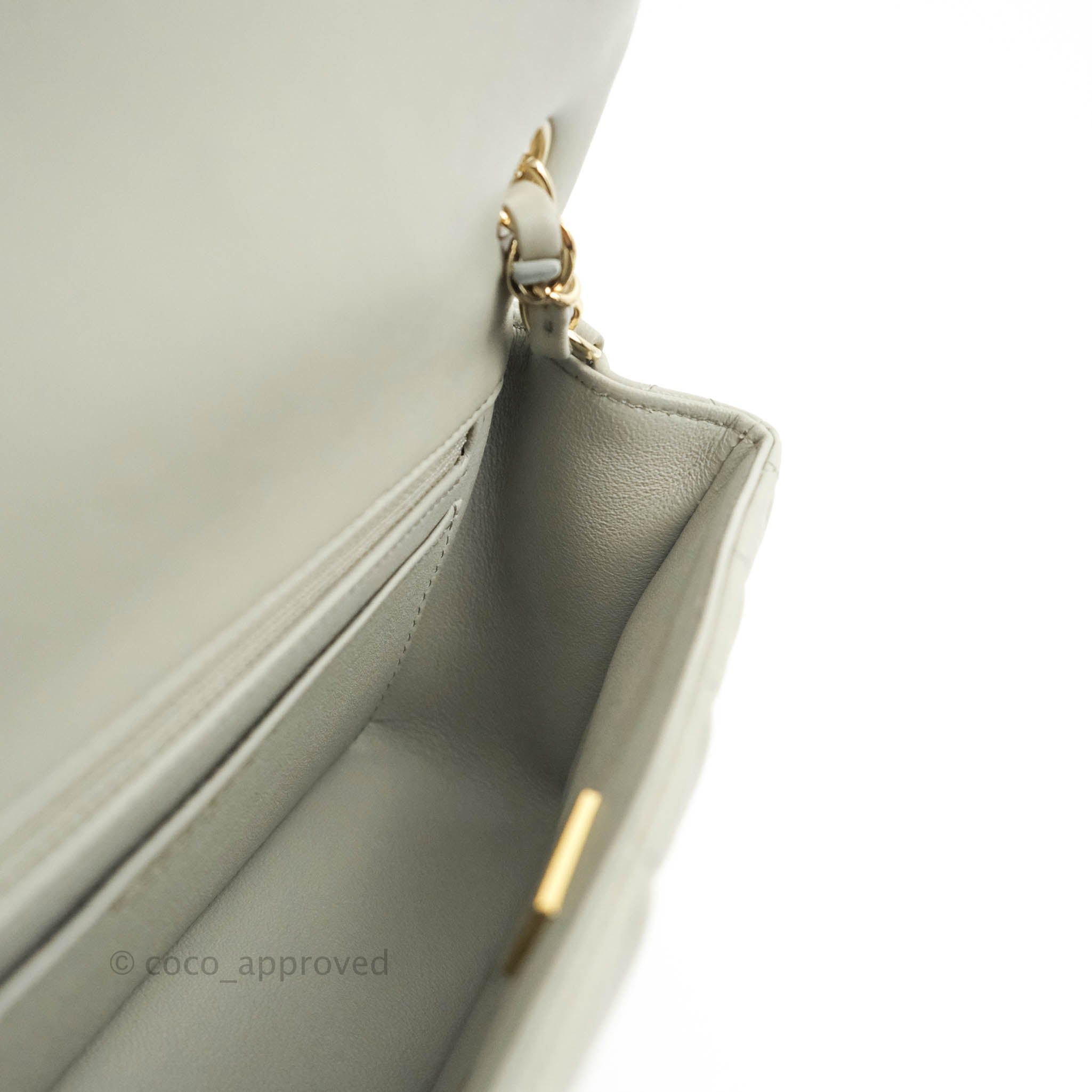 CHANEL Lambskin Quilted Mini Rectangular Flap Light Grey 712645