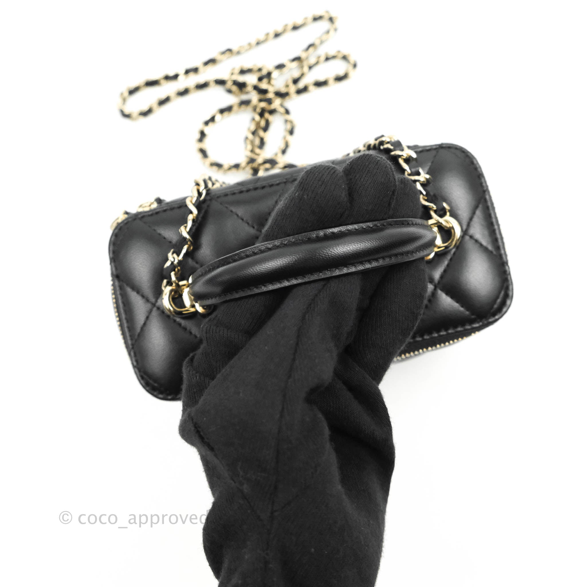 Mini flap bag with top handle, Tweed, lambskin & gold metal, white