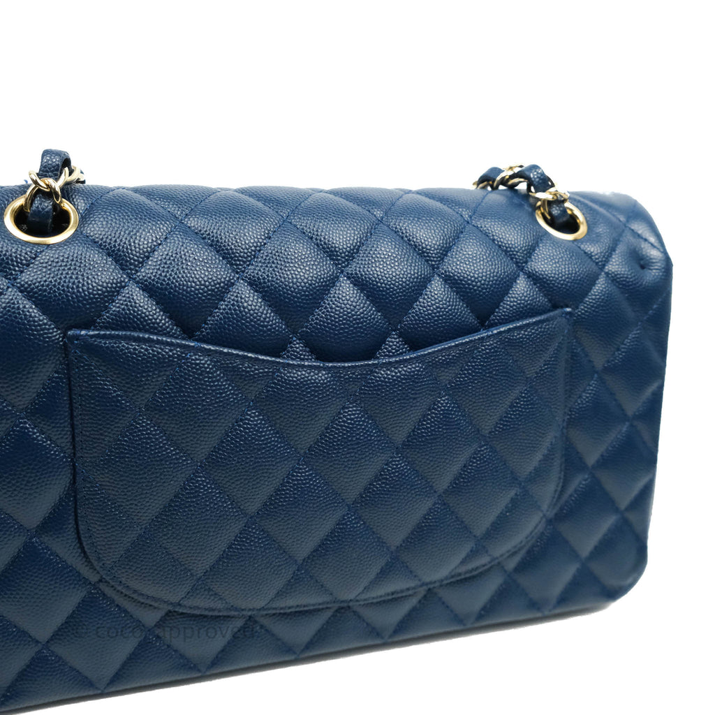 Chanel Quilted M/L Medium Double Flap Blue Caviar Gold Hardware