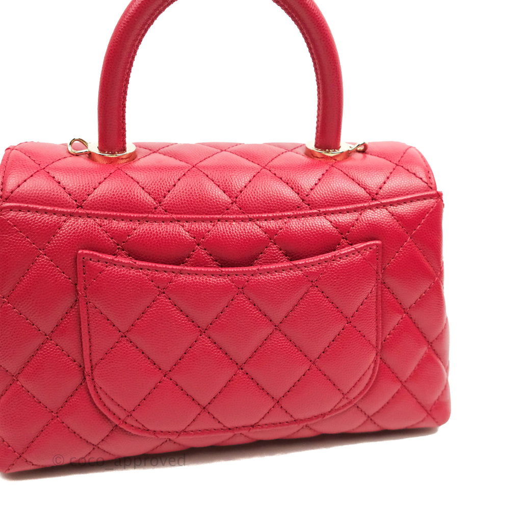 Chanel Small (Mini) Coco Handle Quilted Rosy Red Caviar Gold Hardware 21A