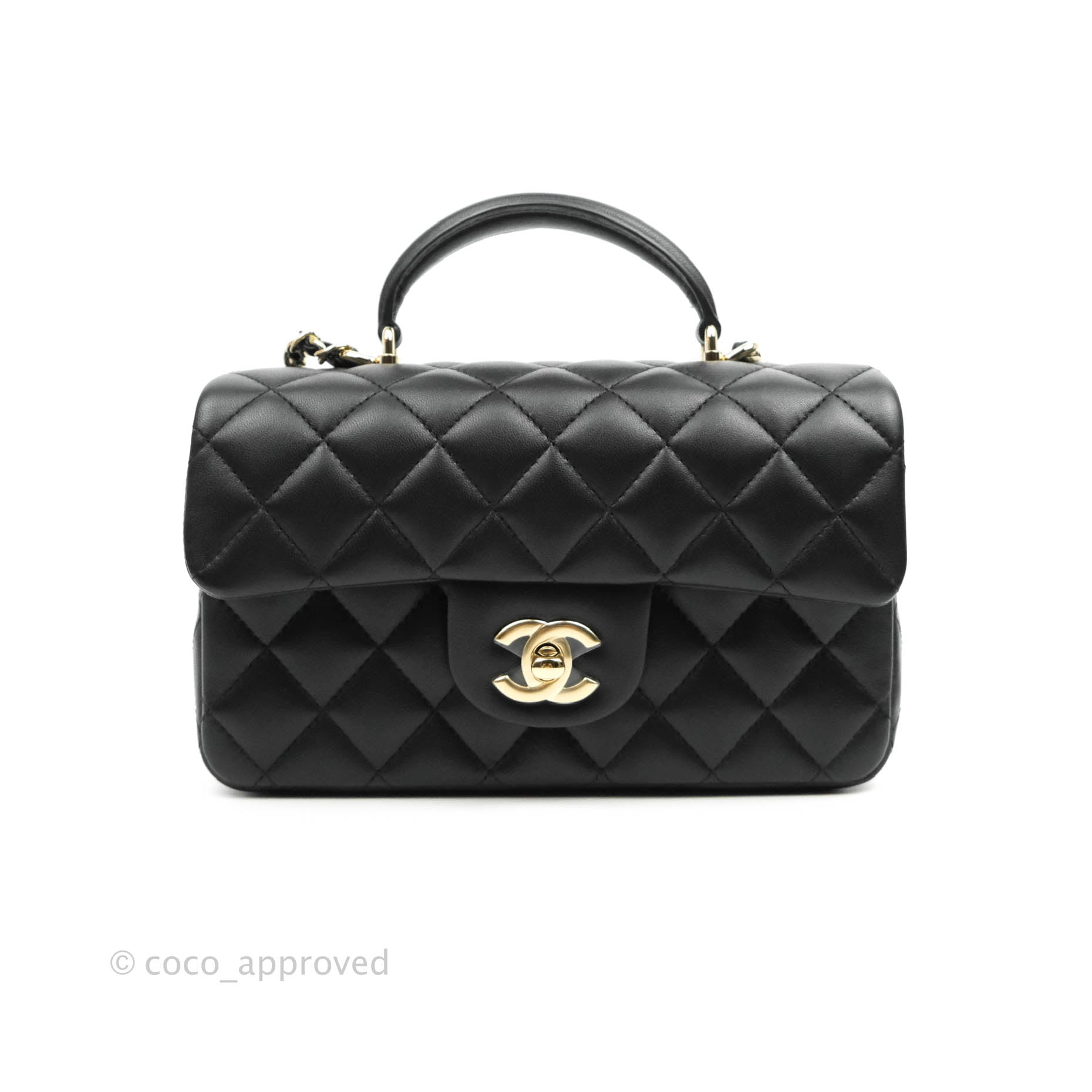 Chanel Top Handle Mini Rectangular Flap Bag Black Lambskin Gold Hardware
