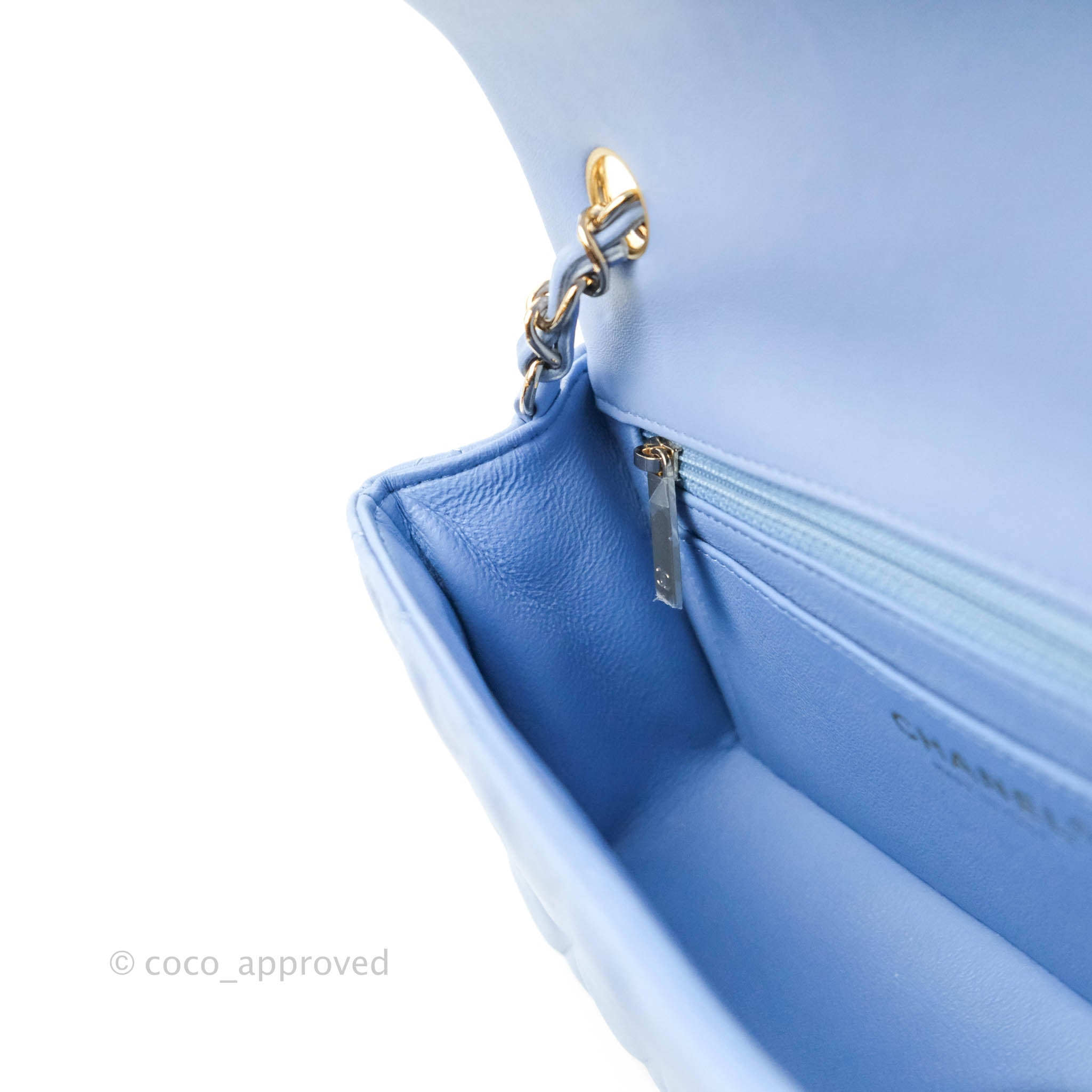 CHANEL Lambskin Quilted Mini Rectangular Flap Light Blue 648659