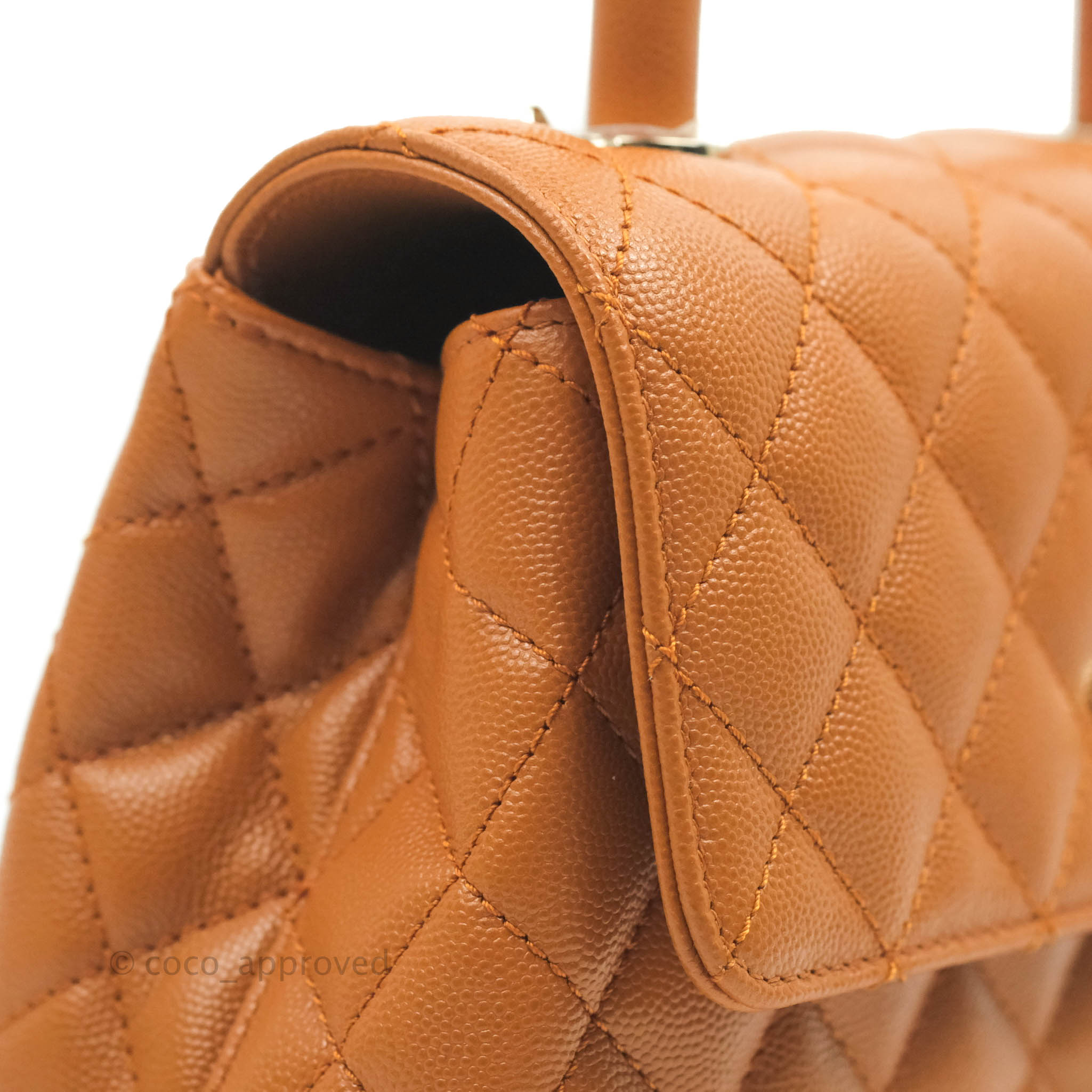 Chanel Small (Mini) Coco Handle Quilted Caramel Brown Caviar Gold Hard –  Coco Approved Studio