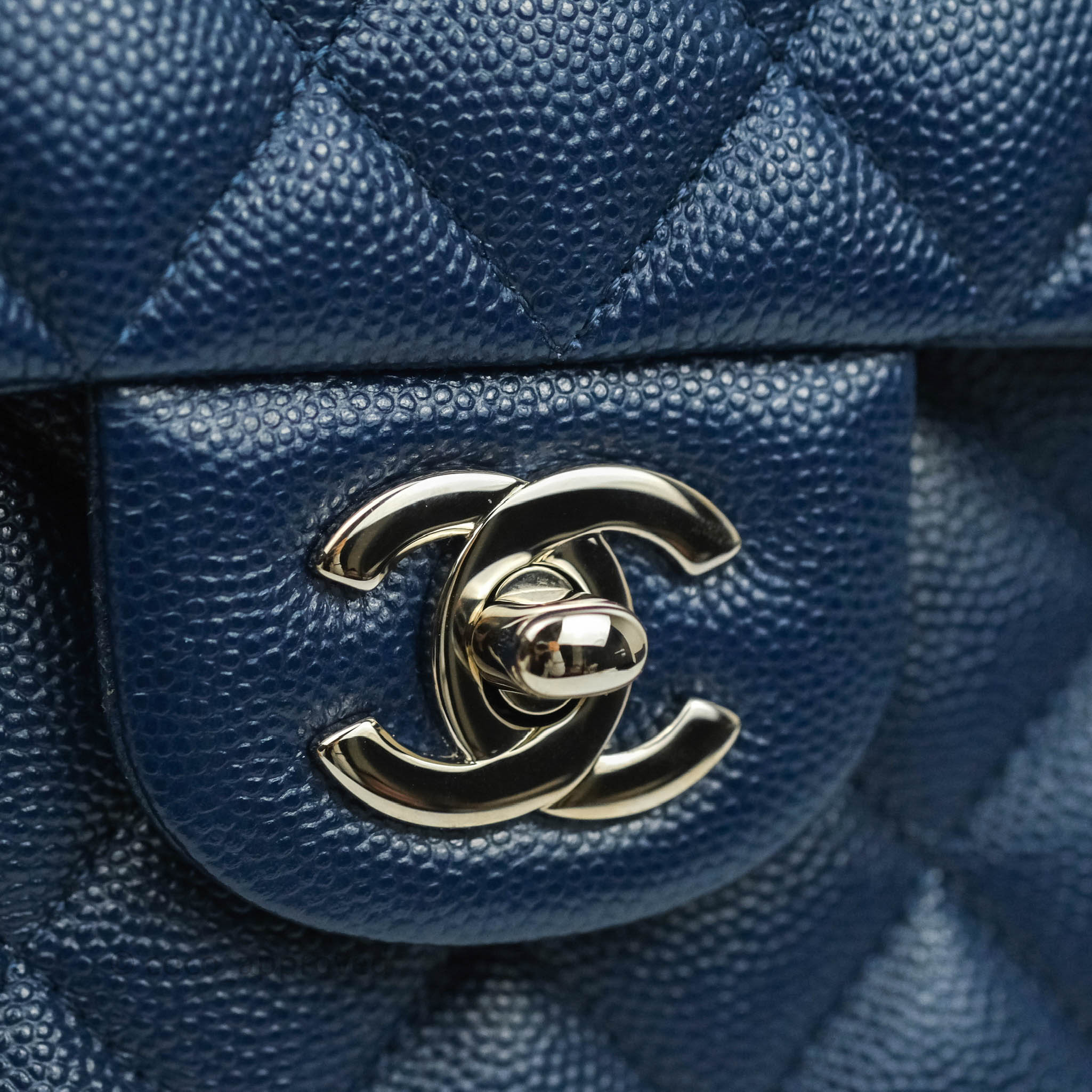 Chanel Small CC Box Flap Bag Prussian Blue Caviar Silver Hardware