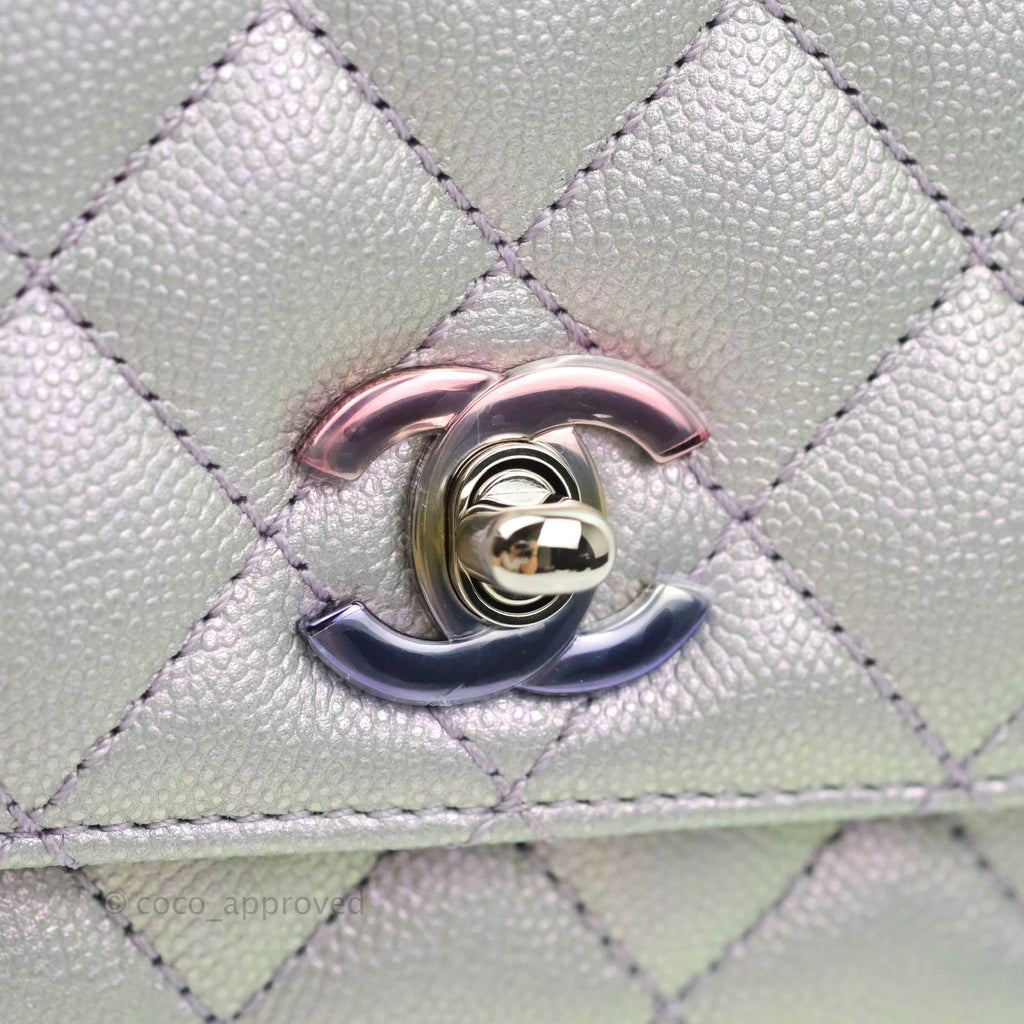 Chanel Extra Mini Coco Handle Quilted Iridescent Lilac Caviar Rainbow Hardware