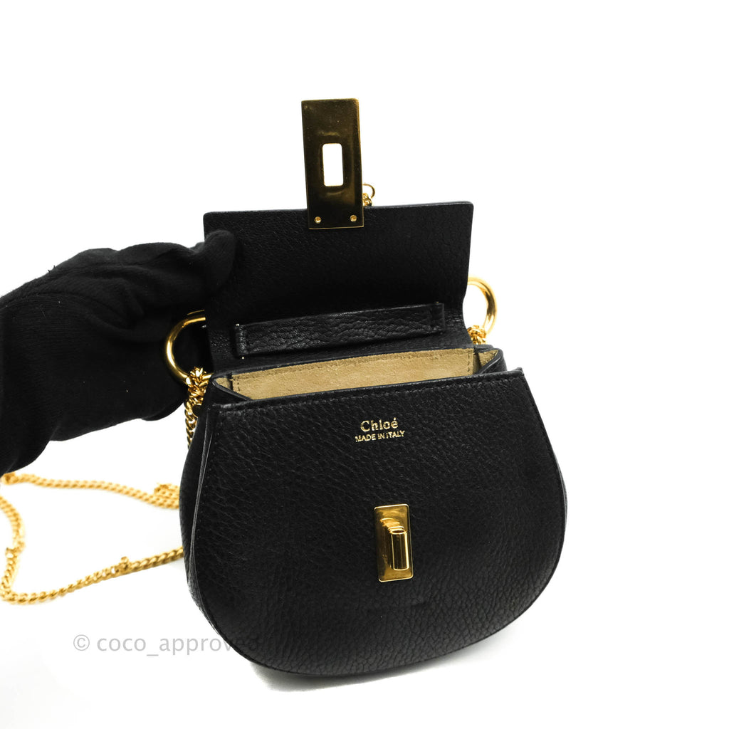 Chloe Nano Drew Crossbody Bag Black Grained Leather