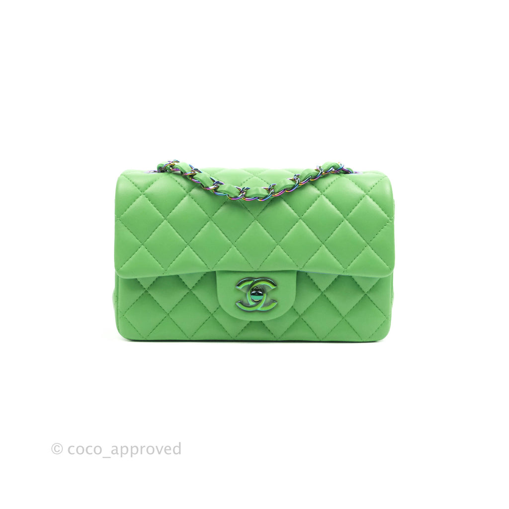Chanel Mini Rectangular Green Lambskin Rainbow Hardware