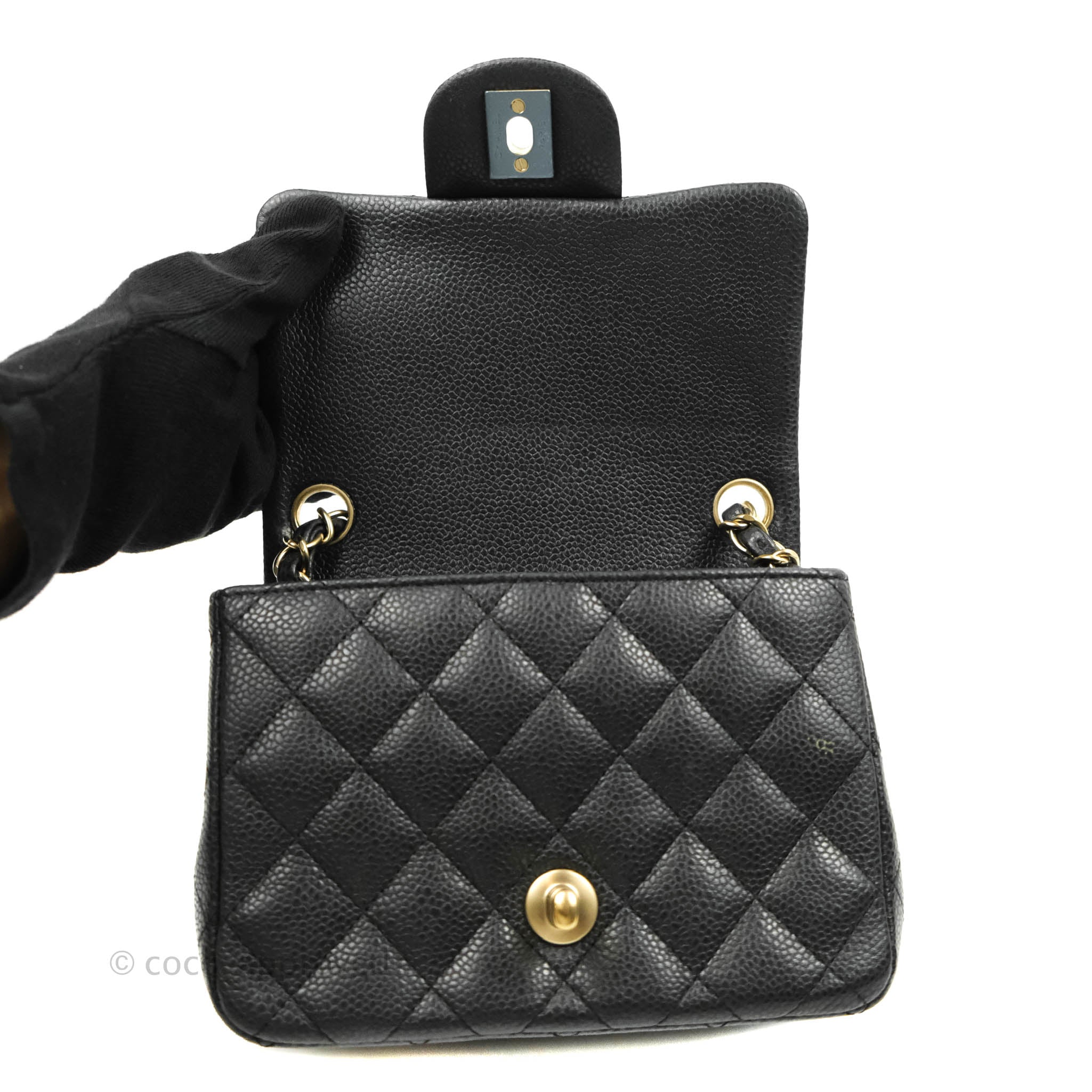Chanel Quilted Mini Square Iridescent Black Caviar Matte Gold Hardware –  Coco Approved Studio
