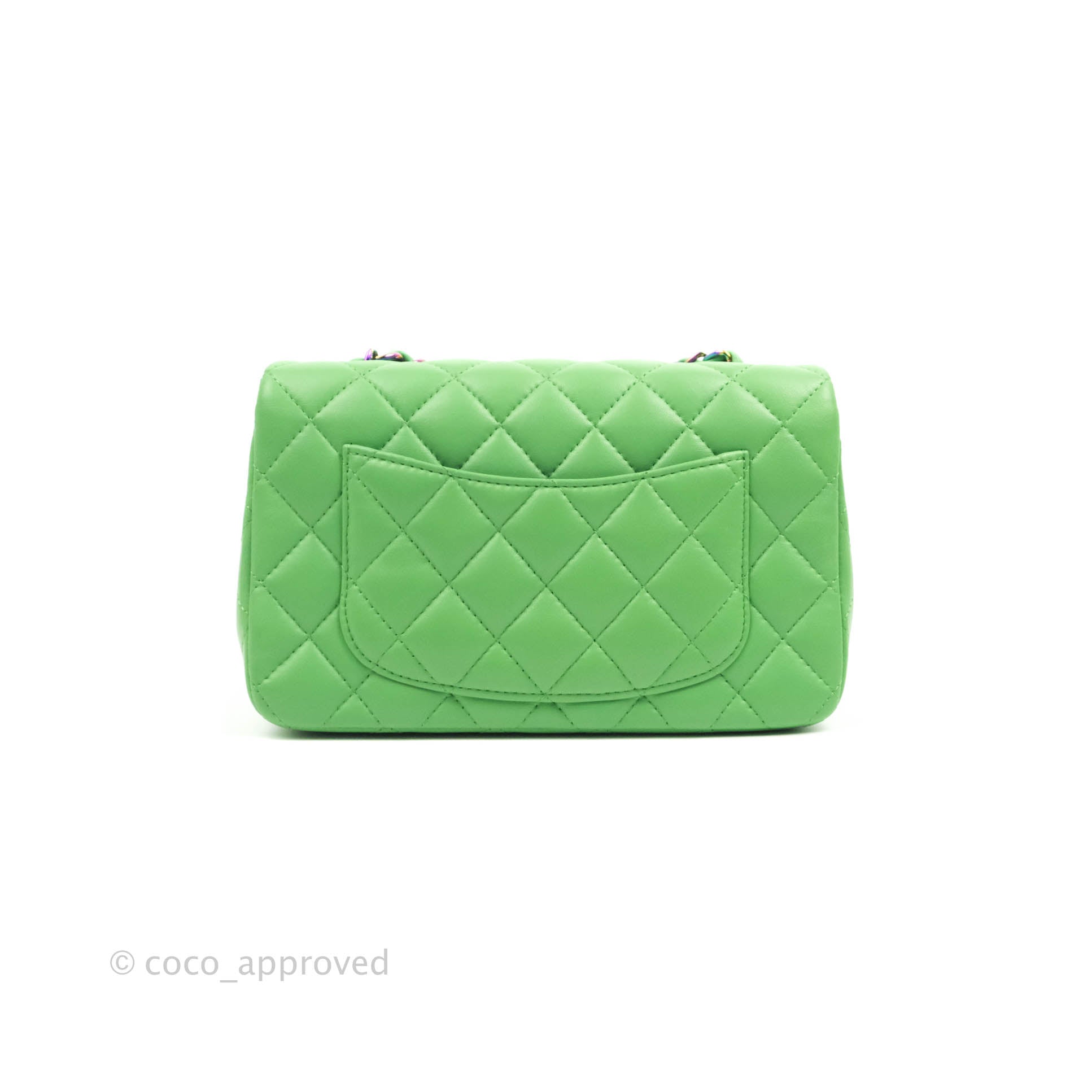 Chanel Mini Rectangular Green Lambskin Rainbow Hardware – Coco Approved  Studio