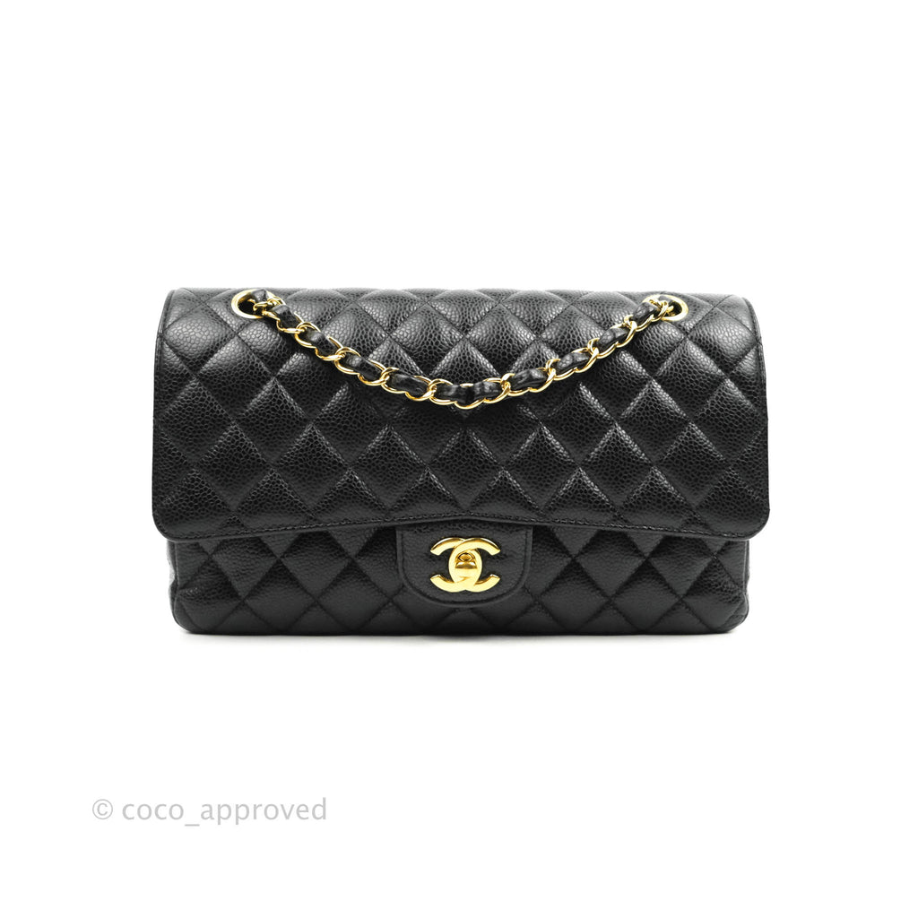 Chanel Classic M/L Medium Double Flap Black Caviar Gold Hardware