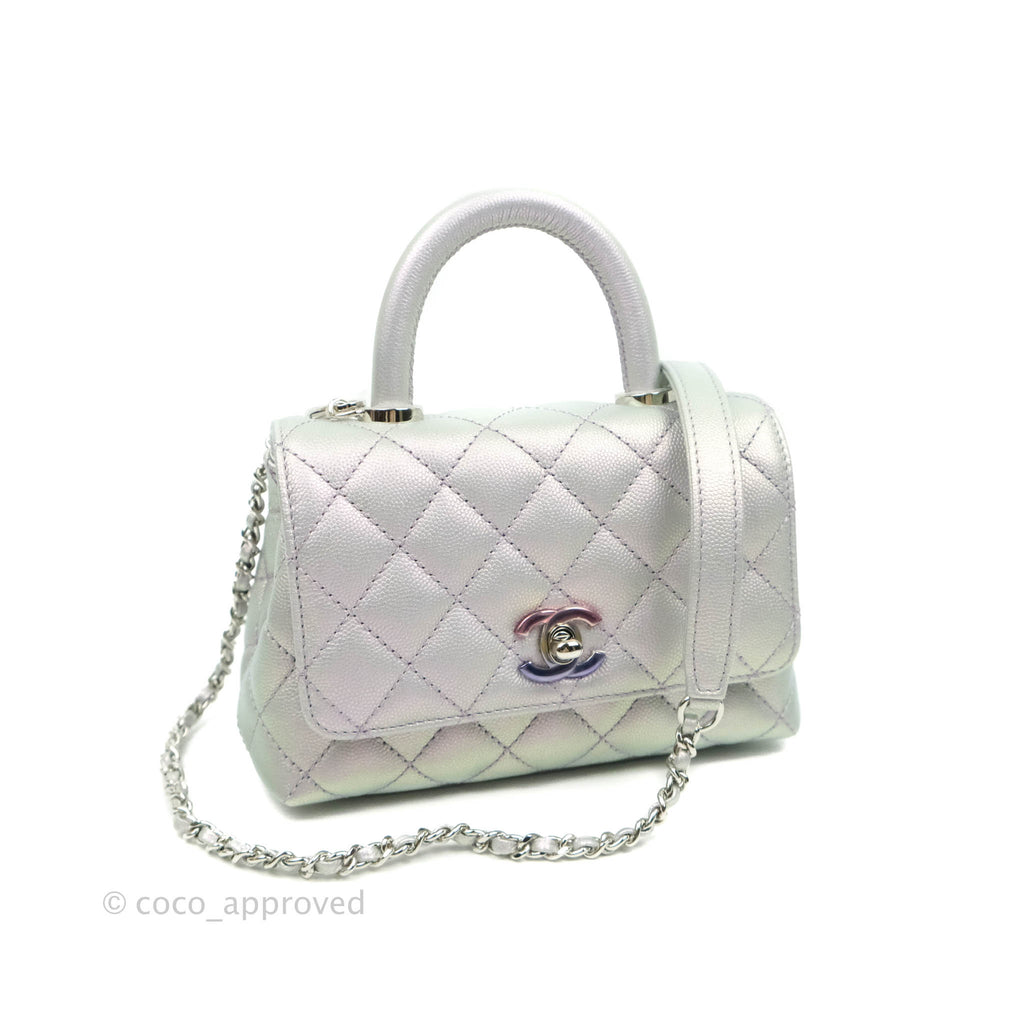 Chanel Extra Mini Coco Handle Quilted Iridescent Lilac Caviar Rainbow Hardware