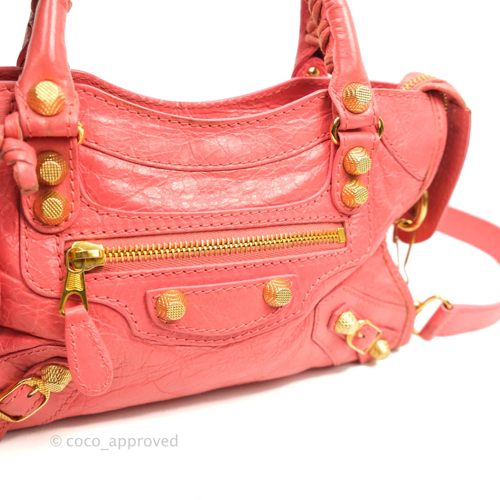 Balenciaga Classic Mini City Bag Pink Aged Calfskin Gold Hardware