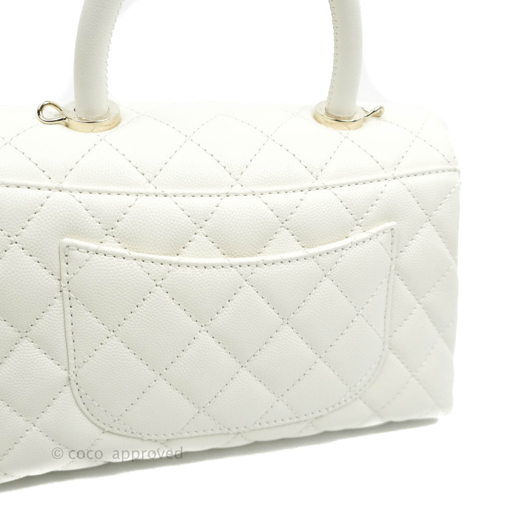 Chanel Mini Quilted Coco Handle White Caviar Gold Hardware