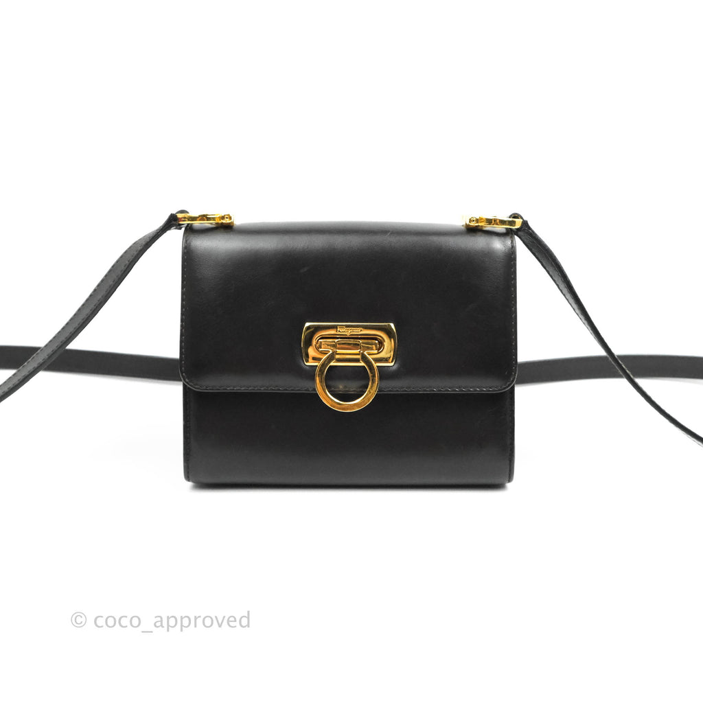 Salvatore Ferragamo Vintage Gancini Mini Crossbody bag Black Calfskin Gold Hardware