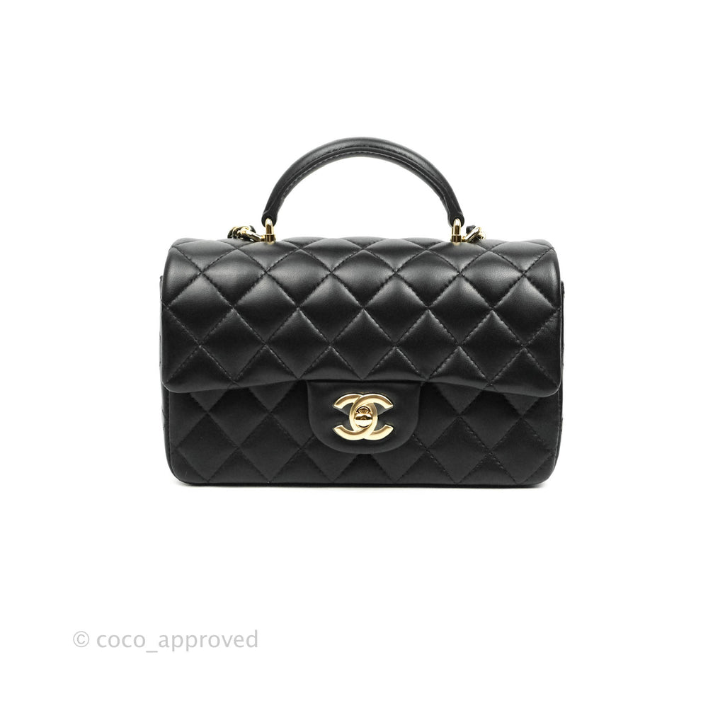 Chanel Top Handle Mini Rectangular Flap Bag Black Lambskin Gold Hardware