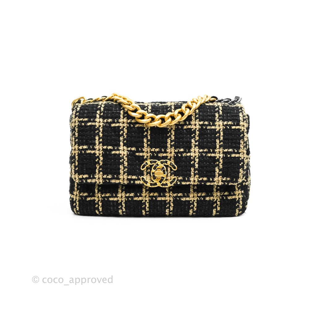 Chanel 19 Small Tweed Black Beige Mixed Hardware