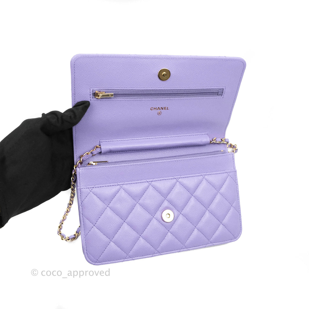 Chanel Quilted Wallet on Chain WOC Purple Caviar Gold Hardware