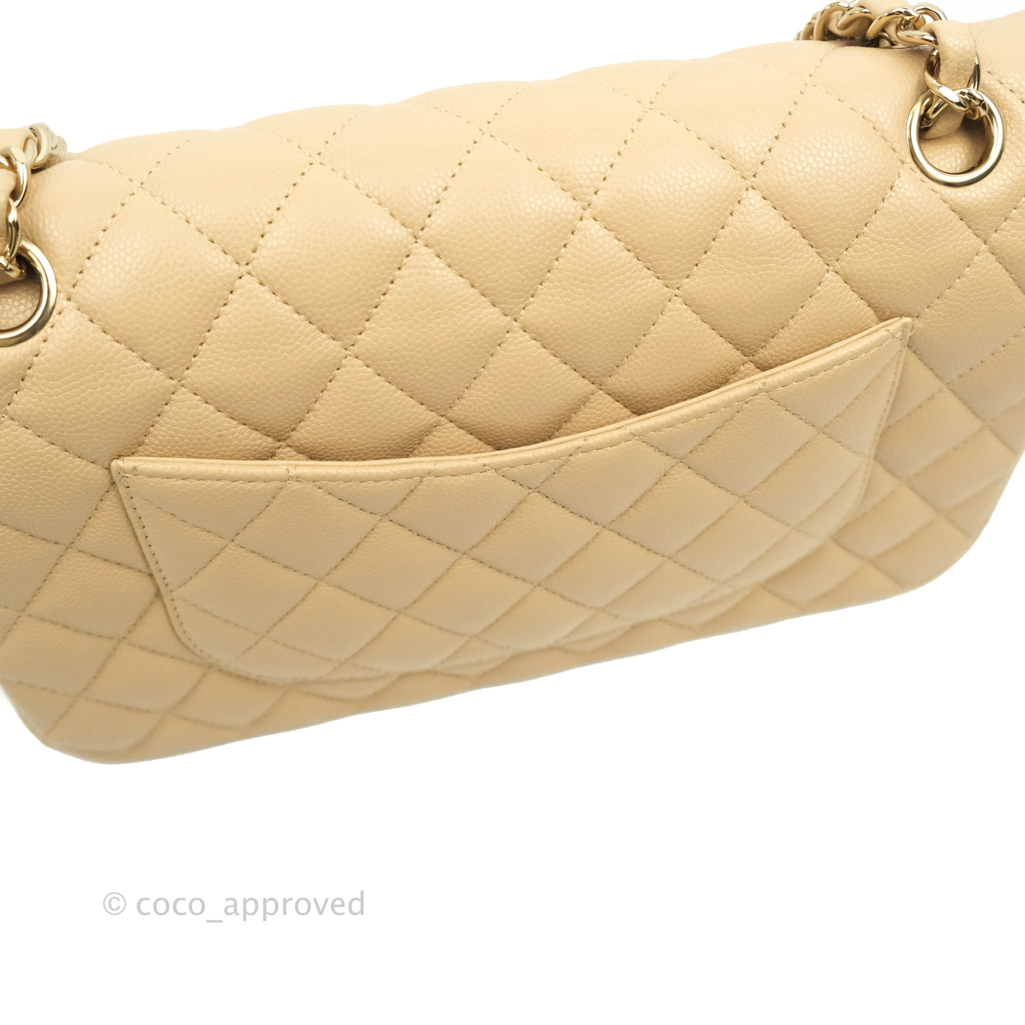 Chanel Quilted M/L Medium Double Flap Beige Caviar Gold Hardware 19C