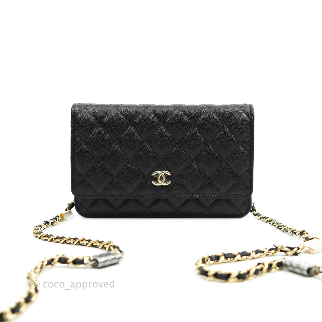 Chanel Quilted WOC Black Caviar Gold Hardware With Charms