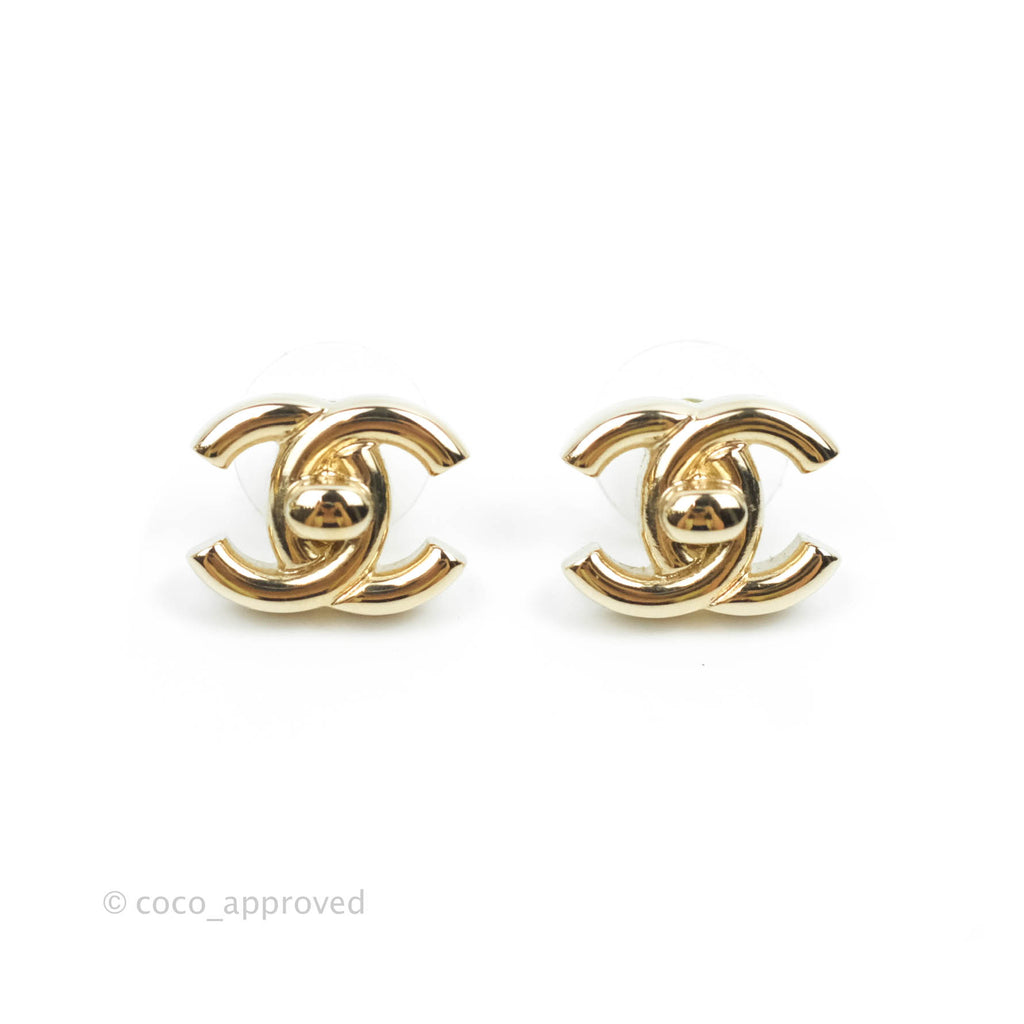 Chanel CC Turn Lock Earrings Gold Tone 21S