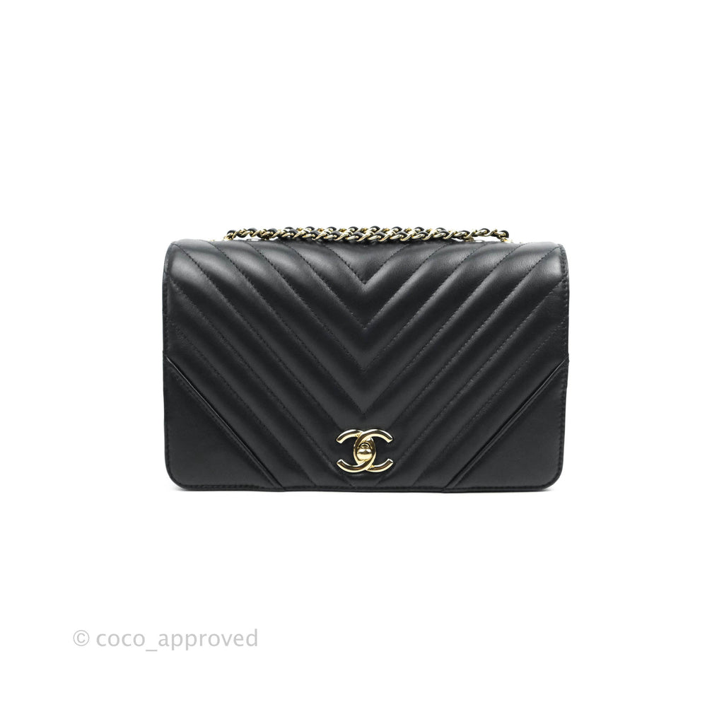 Chanel Medium Statement Chevron Flap Bag Navy Calfskin Gold Hardware