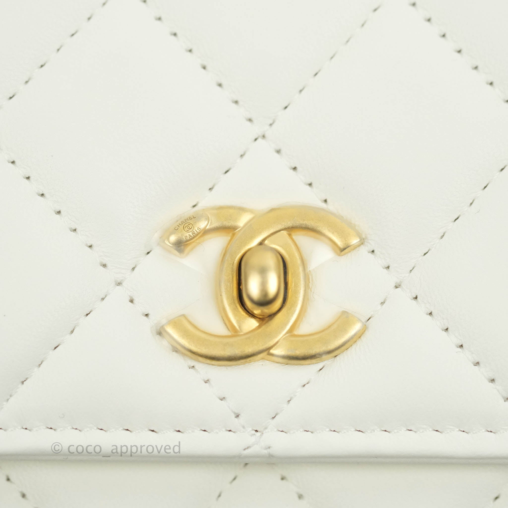 Chanel Quilted Pearl Crush Wallet on Chain WOC White Lambskin Aged Gold  Hardware