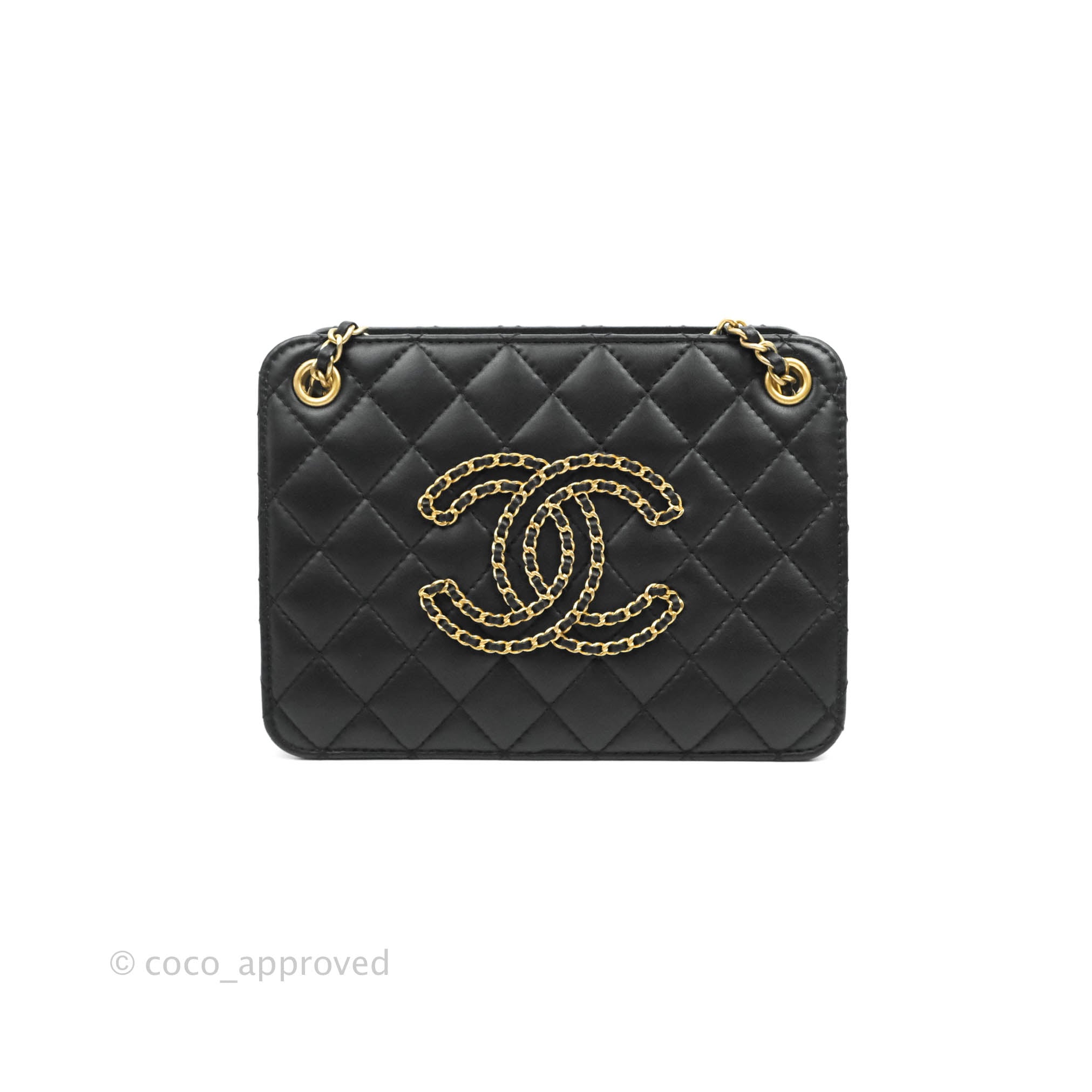 Chanel Small Accordion Tote Bag Black Calfskin Gold Hardware