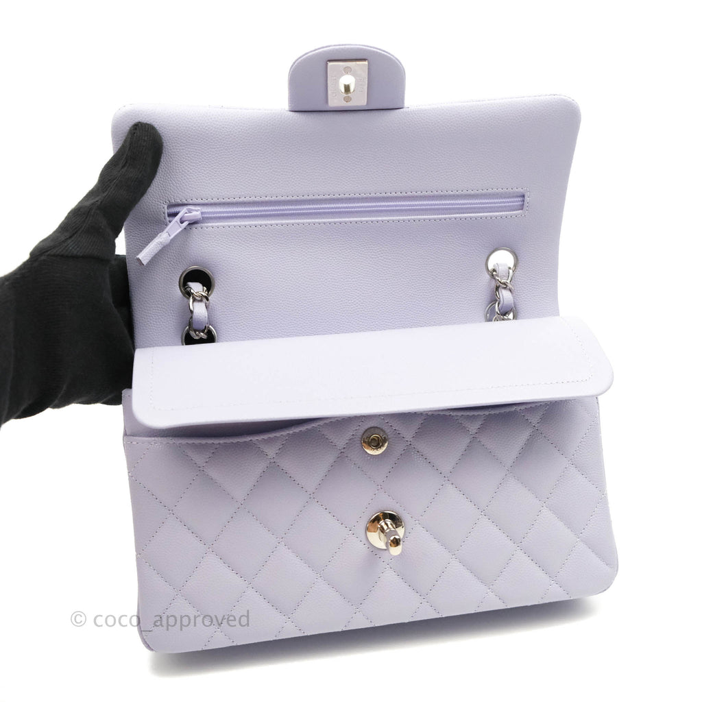 Chanel Classic Small S/M Flap Lilac Caviar Silver Hardware 21K