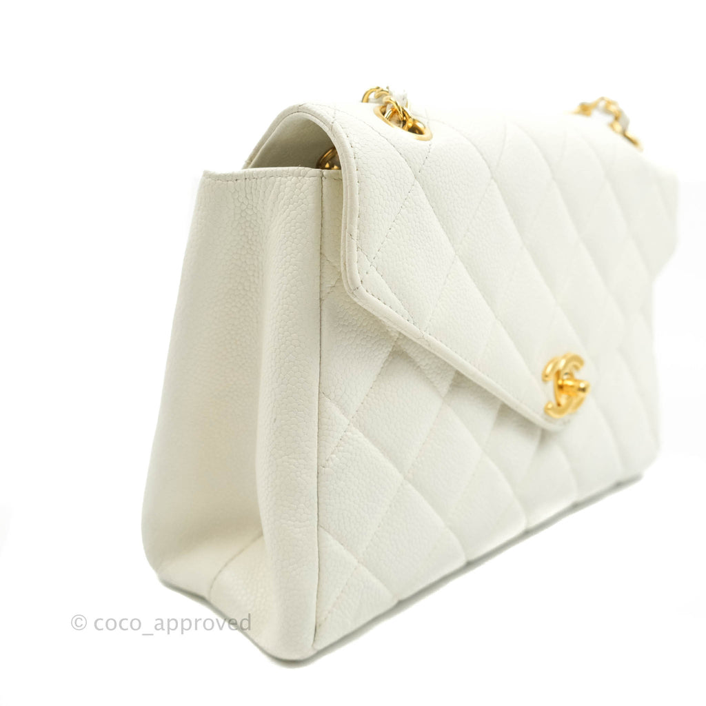 Chanel Vintage Quilted Flap Bag White Caviar 24K Gold Hardware