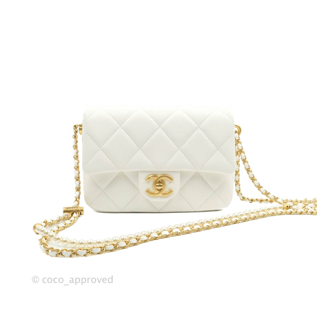 Chanel Quilted My Perfect Mini With Pearl White Lambskin Silver Hardware