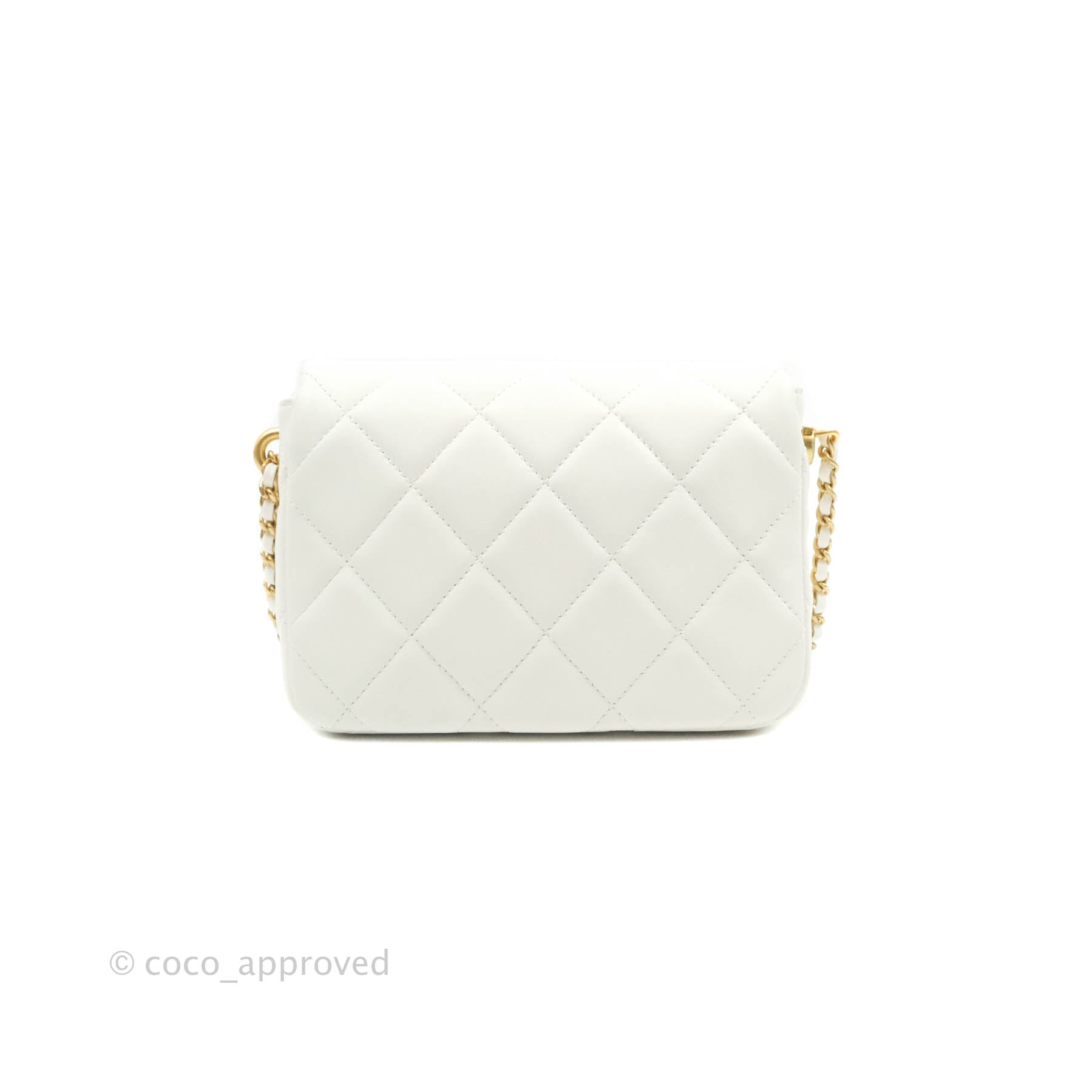 CHANEL Lambskin Quilted Pearl Mini About Pearls Drawstring Bag White 774396