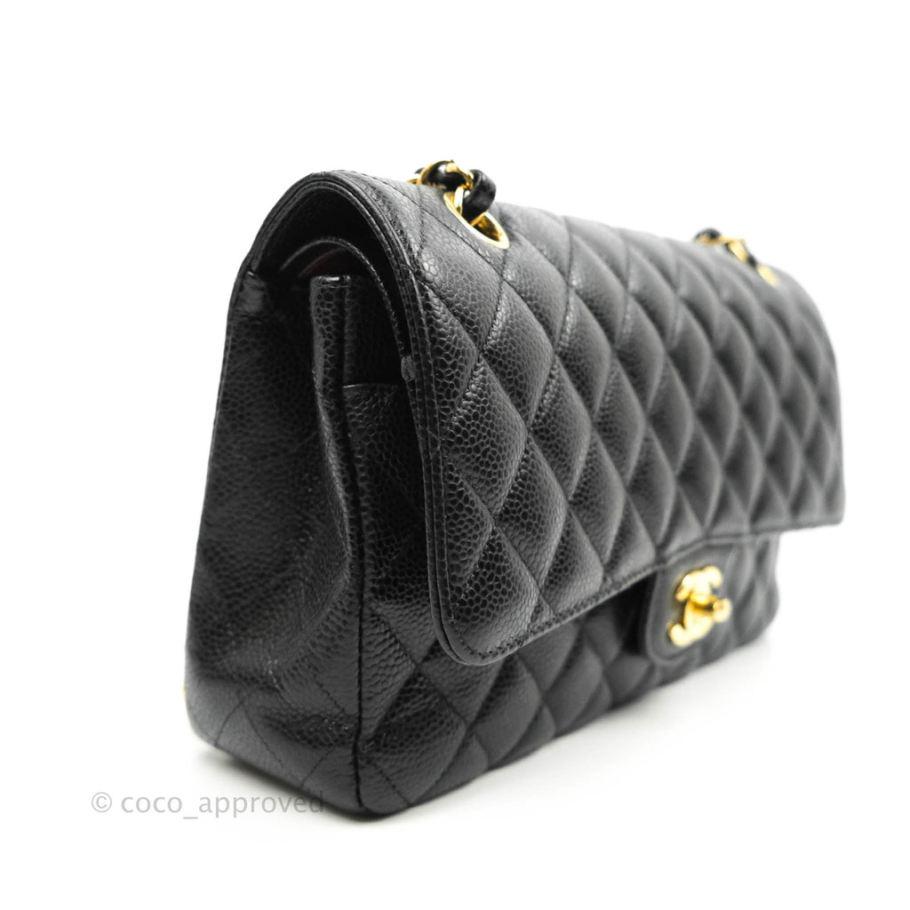 Chanel Classic M/L Medium Double Flap Black Caviar Gold Hardware